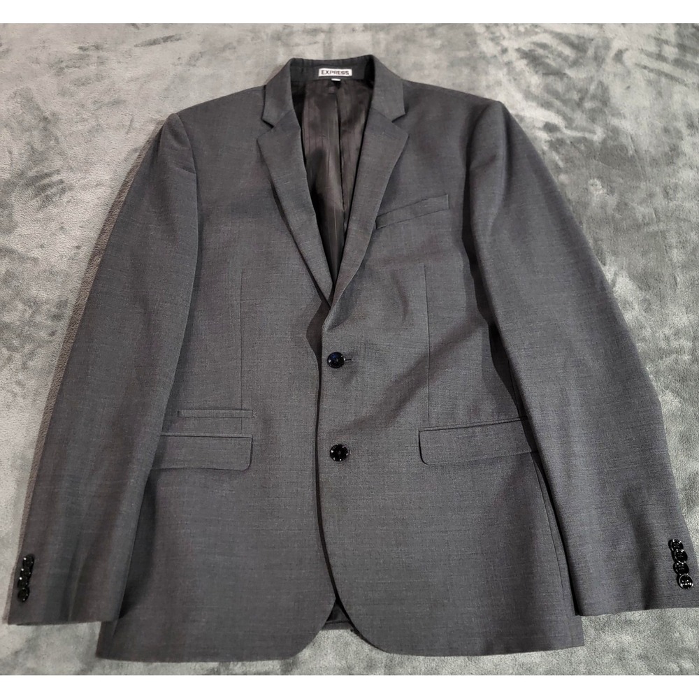 Express Photographer Sport Coat Men 42L Gray Fitted Wool Stretch Jacket Blazer